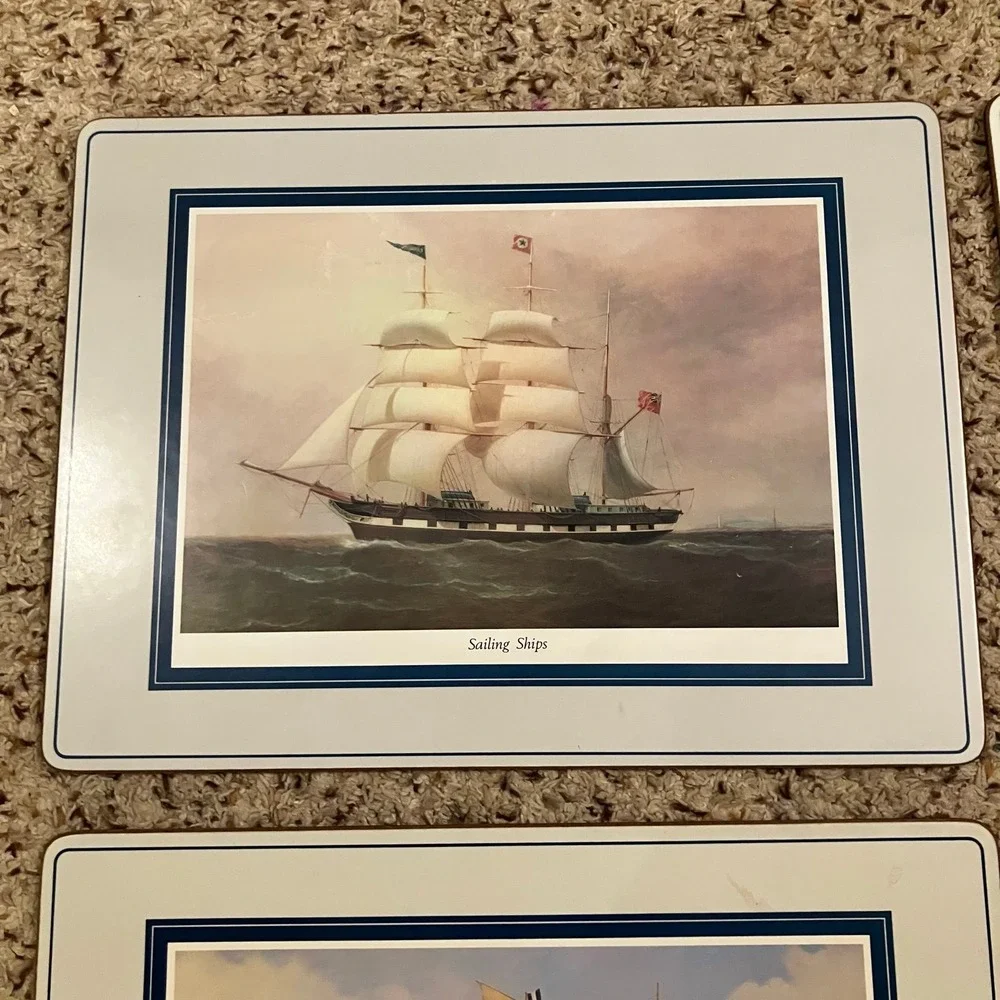 Vintage Royal Table Cork Placemats Sailing Ships boxed set of 4 Made in England